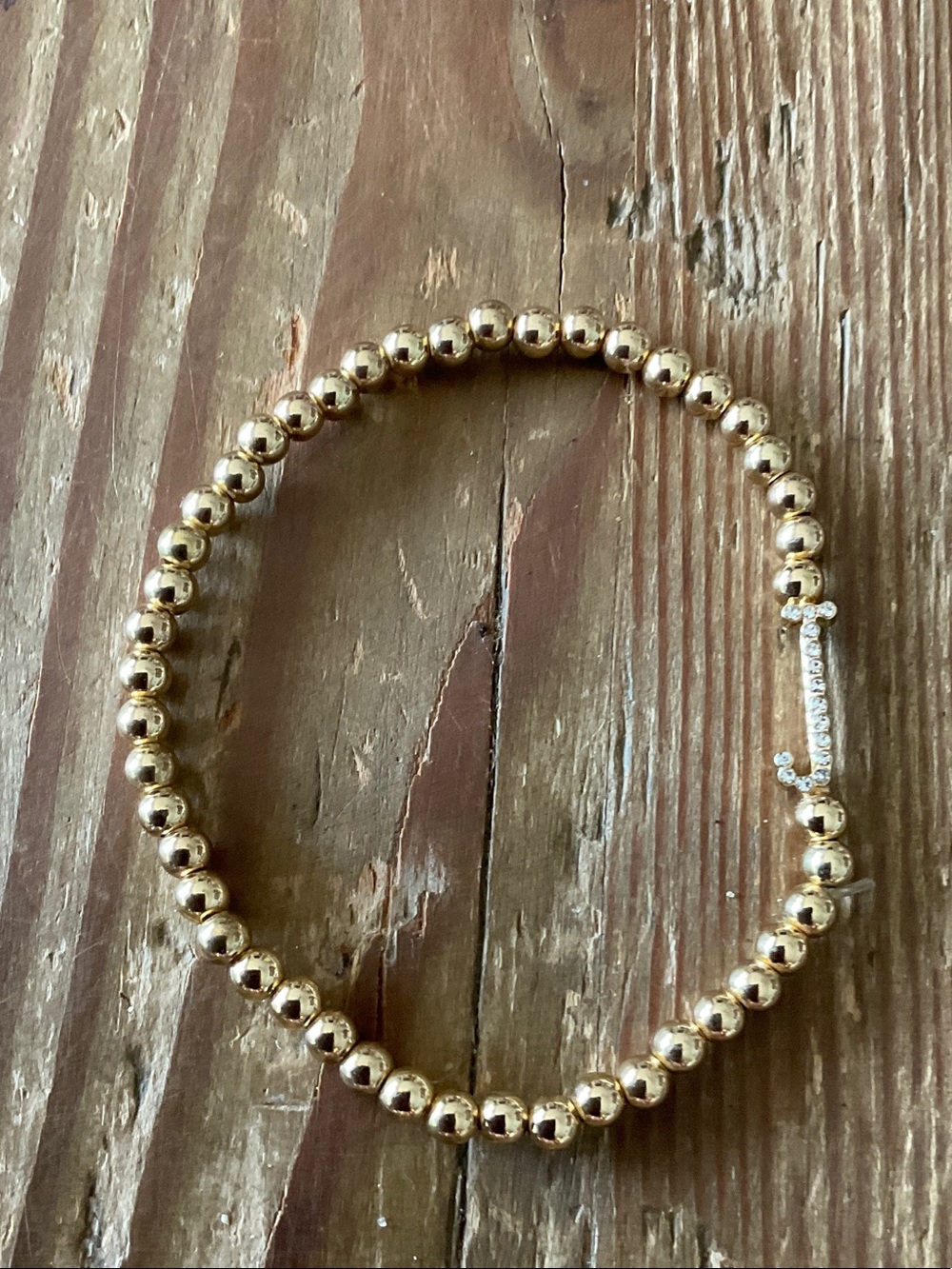Gold Beaded Bracelet with J initial Pave Charm
